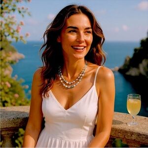 Blue & faceted clear bead double strand necklace w/hook closure 🩵💙🤍